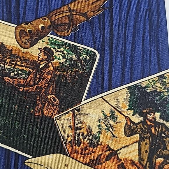 Eddie Bauer Novelty Tie Mens Fly Fishing Blue Silk USA Vintage 59.3" - Picture 5 of 5